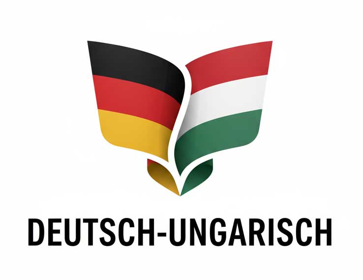 Logo mit deutscher und ungarischer Flagge, Symbol für deutsch-ungarische Immobilien und Hauskauf in Ungarn